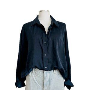 banana republic | navy classic flowy long sleeve tunic collared button up | sz l